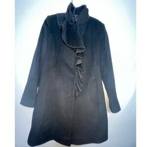 DNKY Donna Karan New York Wool Blend Coat - Size 4P - Soft with Ruffle Detailing